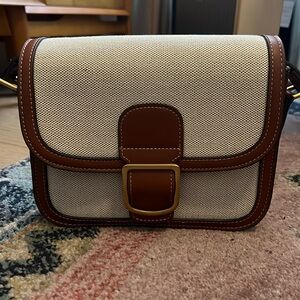 Mango leather and cotton crossbody purse